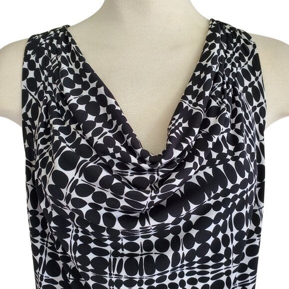 Calvin Klein Mod Print BW Drape Neck Sleeveless Blouse Great for Under Suit - Picture 2 of 10